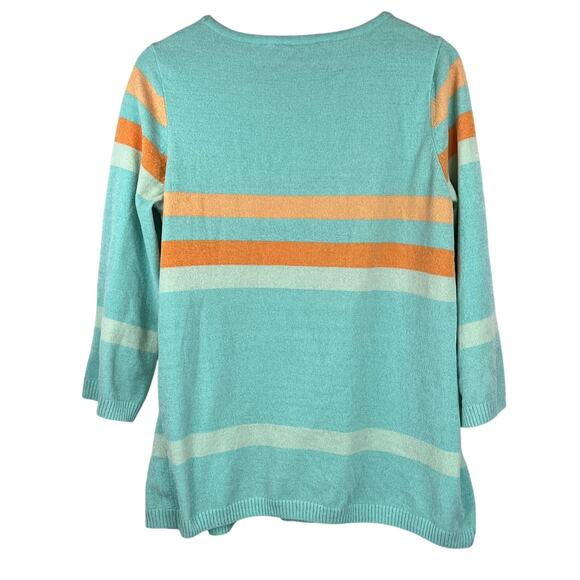 Soft Surroundings Chenille Striped Sweater Women's M Wide 3/4 Sleeve Aqua Orange - Picture 2 of 8
